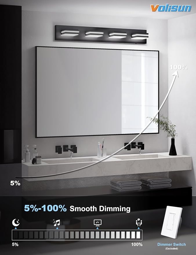 VOLISUN Modern 30-Inch 4-Light Black LED Bathroom Vanity Light Fixtures Over - Image 3