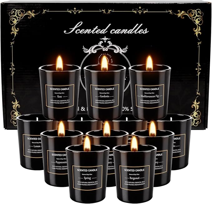 12 Pack Scented Black Candles Gift Set, Natural Soy Wax Aromatherapy Candles - Image 4