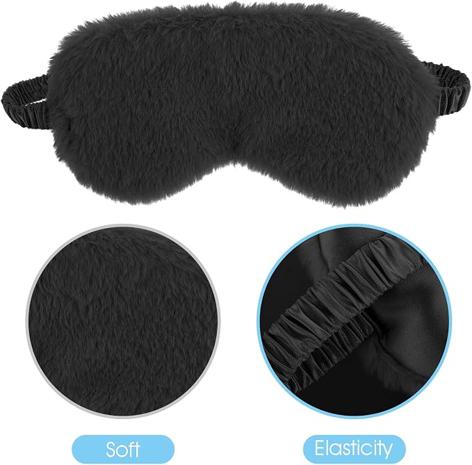 2 Pcs Black Plush Eye Mask Soft Sleeping Blindfold Eye Cover Comfortable Furry - Image 6