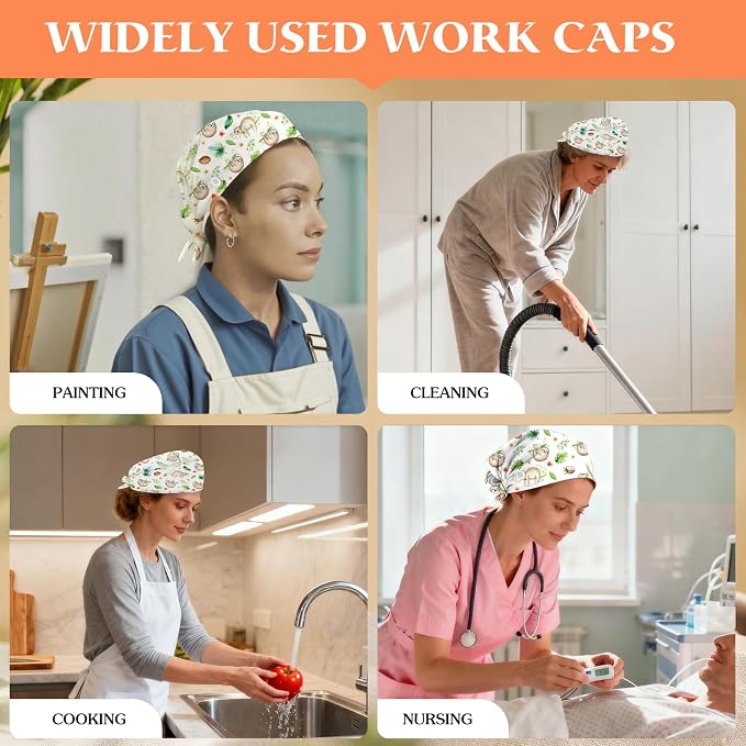 Adjustable Scrub Cap with Buttons & Sweatband, Working Hat with Elastic Tie Back - Image 7