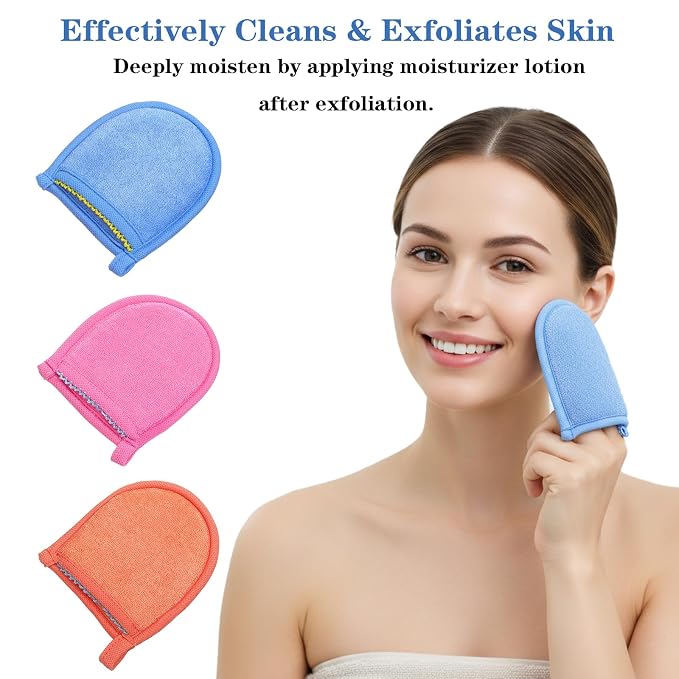 3 Pcs Exfoliating Gloves, Natural Plant Fiber Facial Scrub Mitts, Deep - Image 6