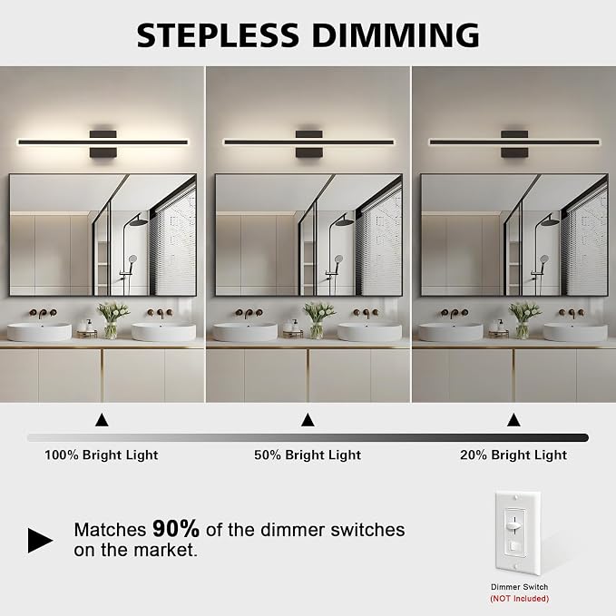 JUSHENG Black Vanity Lights for Bathroom, 5CCT Dimmable Bathroom Lights Over - Image 3