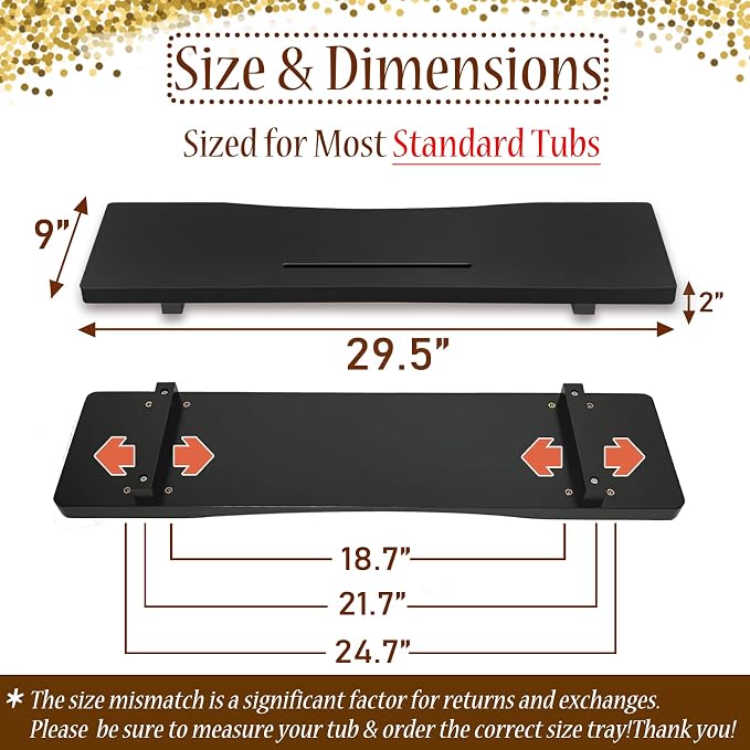 Stylish Black Bamboo Bathtub Tray Caddy - Image 2