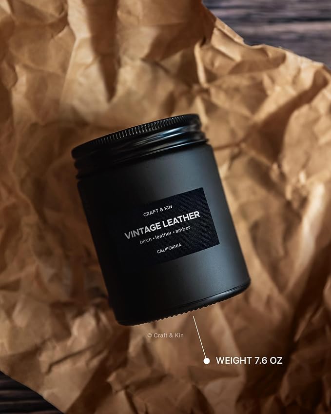 Craft & Kin Premium Vintage Leather Candle | Black Scented Candles - Image 5