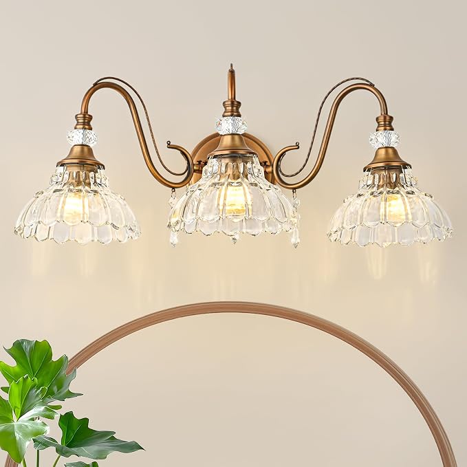 Vintage Bathroom Vanity Light, 3-Light Matte Antique Brass Finish Wall Sconce by Unknown