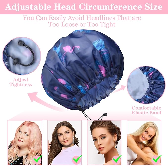 3 Pack Extra Large Double Layer Adjustable Shower Caps - Image 3