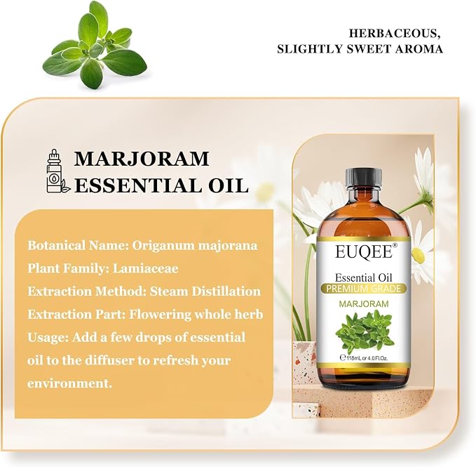 EUQEE Marjoram Essential Oil 118 ml Large Bottle Premium Marjoram Oil - Image 2
