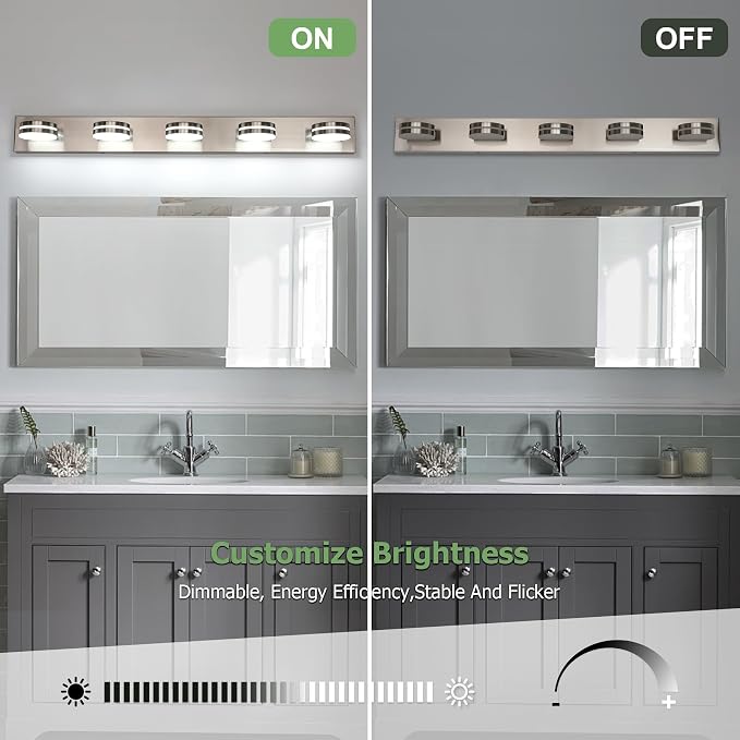Brushed Nickel Bathroom Light Fixtures Over Mirror, 5-Light Bathroom Vanity - Image 5