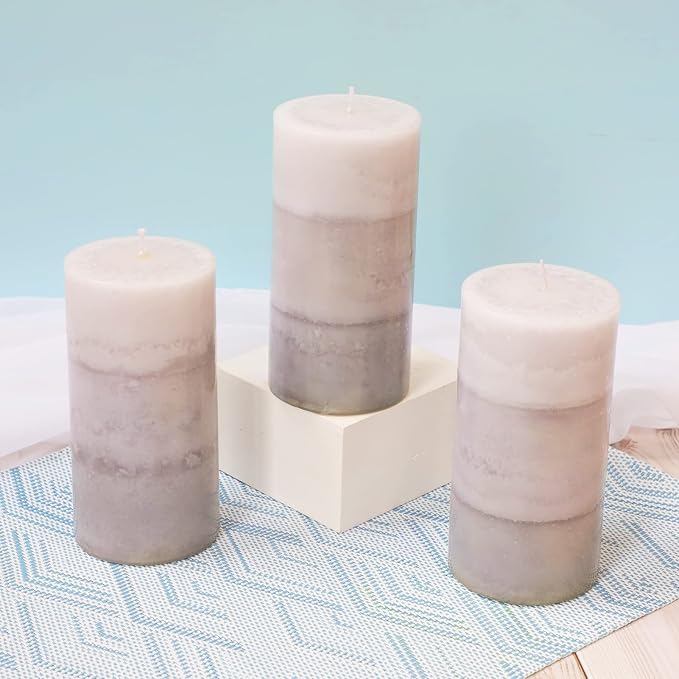 Set of 3 Scented Candles 3" x 6" Creamy Coconut Scented Hand Poured Grey White - Image 8