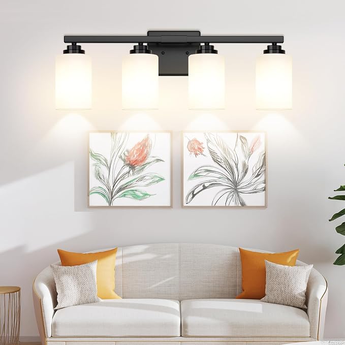 4-Light Bathroom Light Fixtures, Matte Black Light Fixture, Classic Wall Light - Image 9
