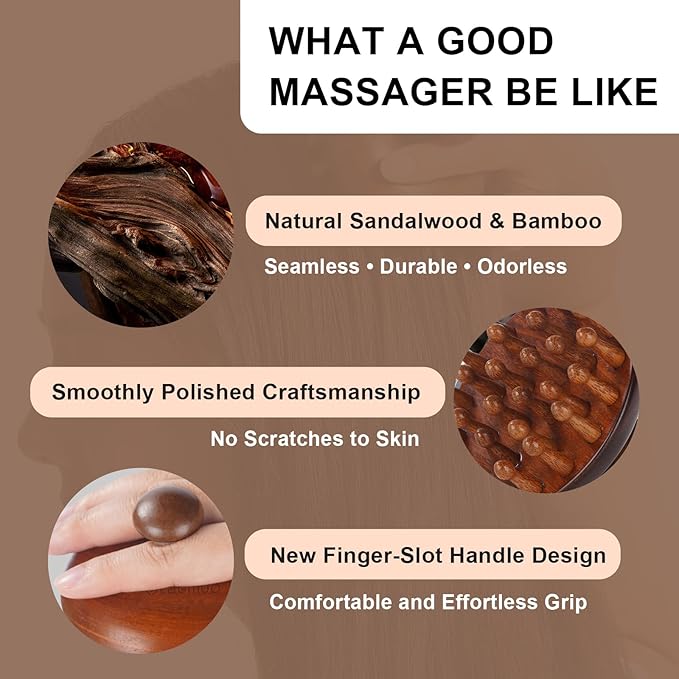 Wooden Scalp Massager for Hair Growth｜Full Body Massage Tool｜Scalp Brush｜Gua - Image 3