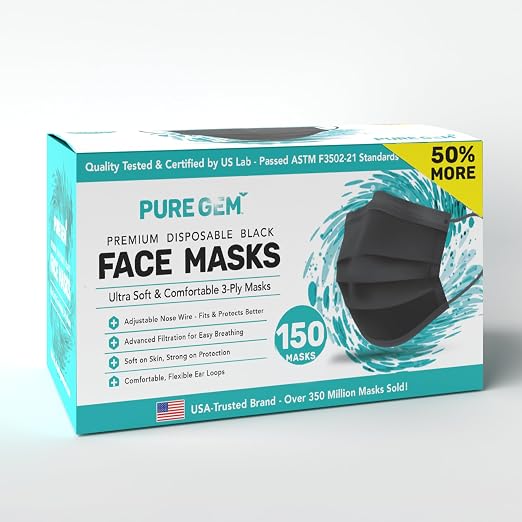 Black Disposable Face Mask, 3-Ply Adult Masks, Facial Cover by Gleeporte
