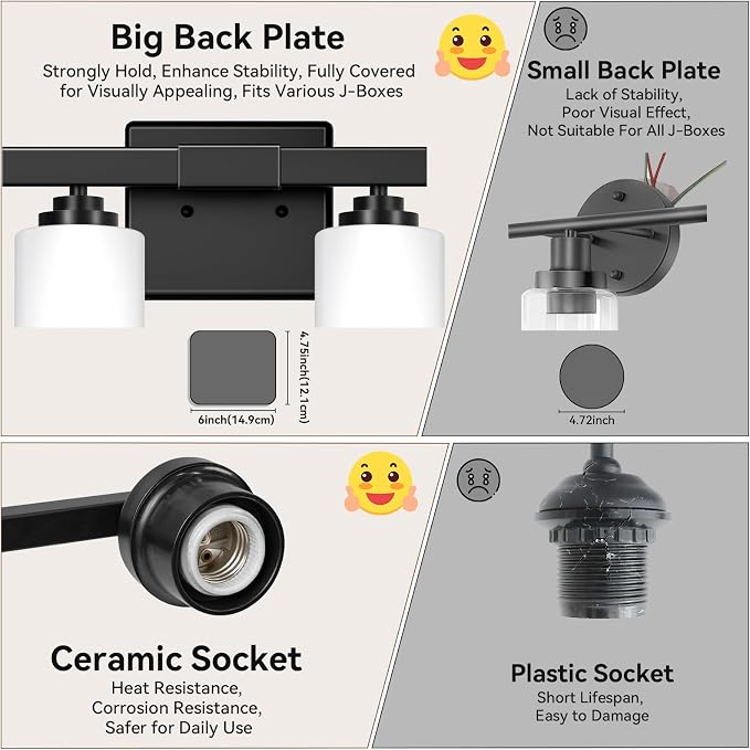 4-Light Bathroom Light Fixtures, Matte Black Light Fixture, Classic Wall Light - Image 7