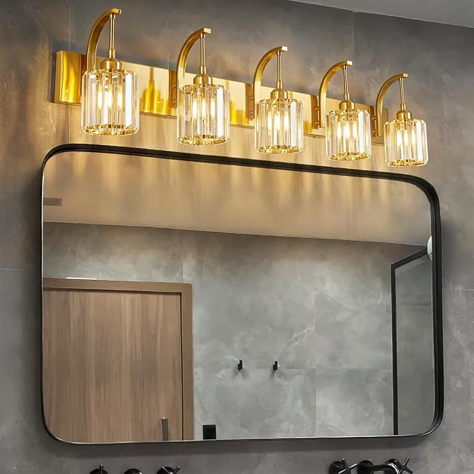 5-Light Crystal Vanity Light, Modern Gold Bathroom Wall Sconce - Image 7