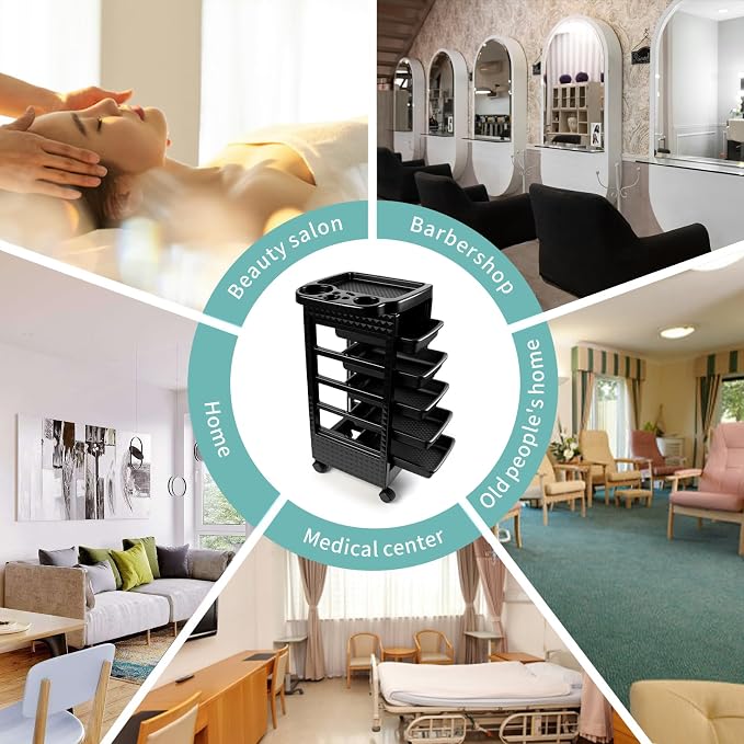 Salon Trolley Cart with 5 Drawers, Beauty Rolling Hair Rack with Worktop - Image 7