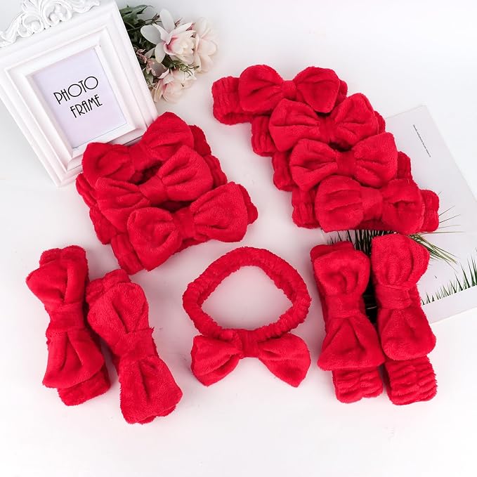 Casoty 12 Pcs Red Spa Headbands, Facewash Headbands, Soft Coral Fleece Makeup - Image 7
