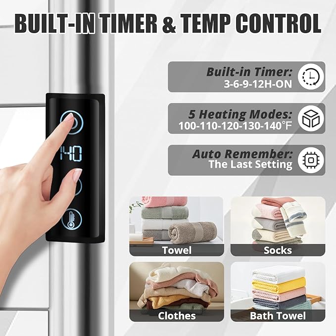 R FLORY Heated Towel Rack for Bathroom, 6 Bar Wall Mounted Towel Warmer Rack - Image 5