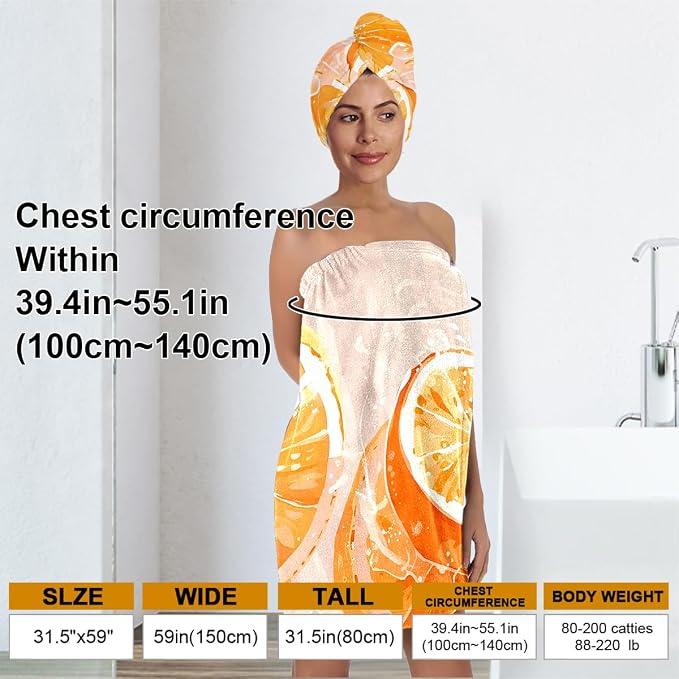 Orange Citrus Bath Wrap and Hair Towel - Image 3