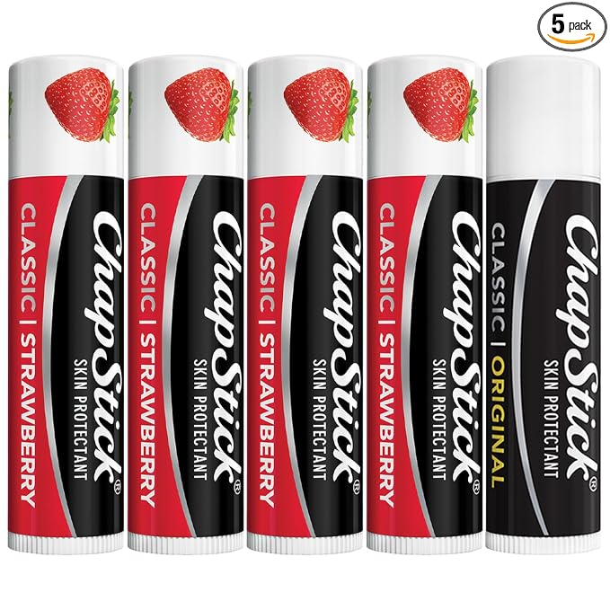 ChapStick Strawberry Lip Balm 4-Pack + 1 Classic Original ChapStick, Lip by ChapStick