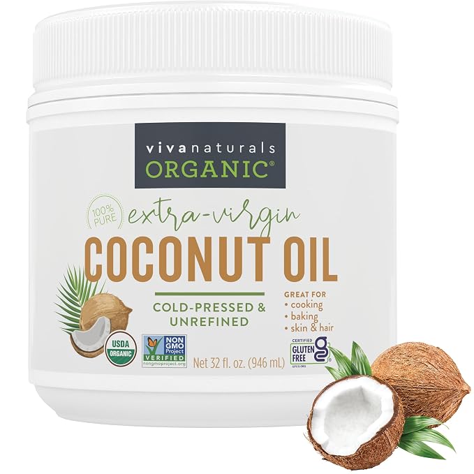 Viva Naturals Organic Coconut Oil, 32 fl oz – Unrefined, Cold-Pressed Extra by VivaNaturals