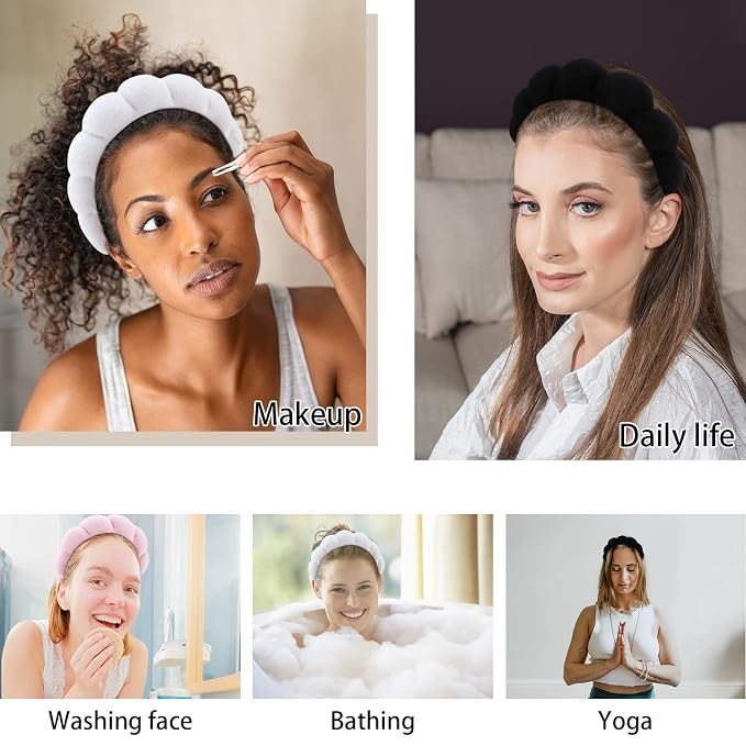WHAVEL 3 Pack Spa Headband Skincare Headbands, Makeup Headband Sponge Terry - Image 3