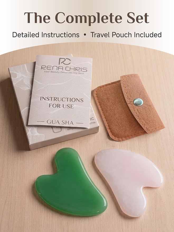 Rena Chris 2PCS Gua Sha Facial Tools: Jade Stone Guasha Tool - Image 6