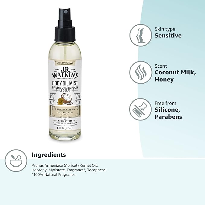 JR Watkins Natural Hydrating Body Oil Mist, Coconut Milk & Honey, Moisturizing - Image 10