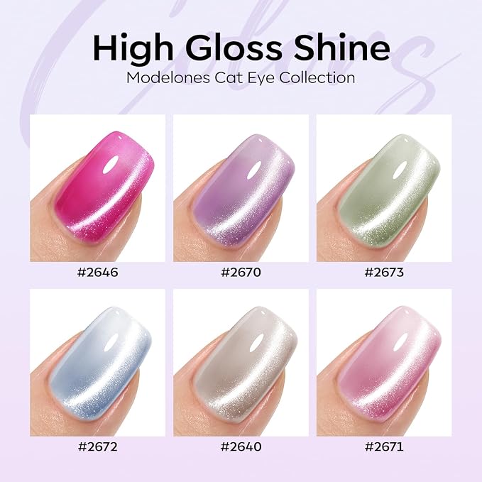 Modelones Cat Eye Gel Nail Polish, 6 Colors Glitter Summer Pink Blue Green Blue - Image 2