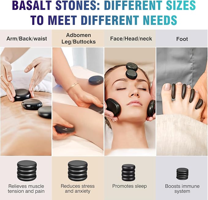 Massage Stones Set with Warmer Kit Hot Rocks Bamboo - Image 9