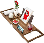 Premium Teak Bathtub Tray Caddy, Wooden Bath Caddy Trays by Banlilu