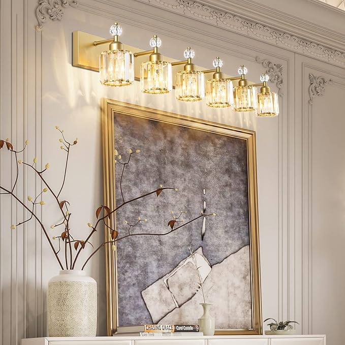 PRESDE 5-Crystal Bathroom Vanity Light Modern Gold Bathroom Lights Fixtures - Image 4
