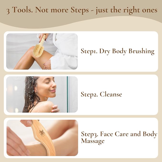 Dry Body Brush Set for Lymphatic Drainage, Natural Sisal Bristle Dry Brushing - Image 2