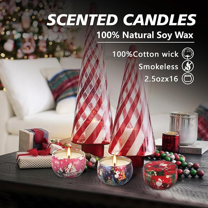 16Pack Christmas Scented Candles Gift- Aromatherapy Candle-Soy Wax-Long Lasting - Image 7