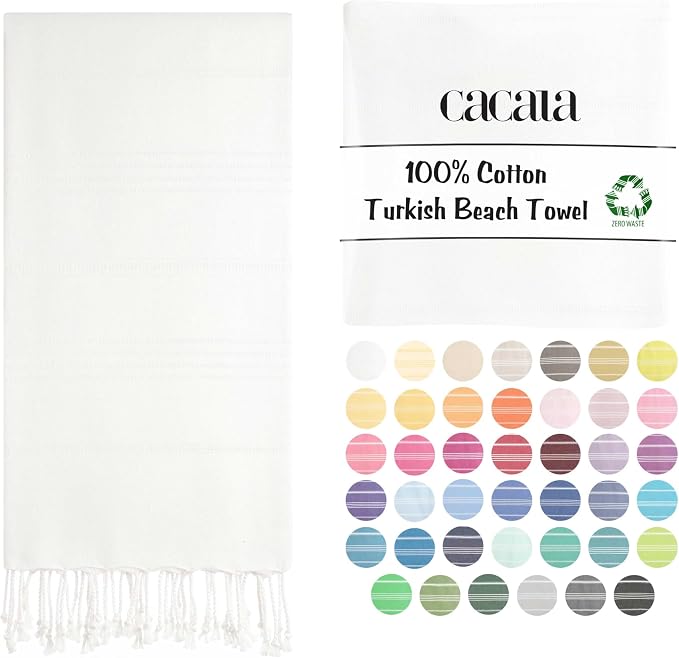 Cacala Lightweight and Thin Turkish Beach Towel 100% Cotton Sand-Free and by Cacala
