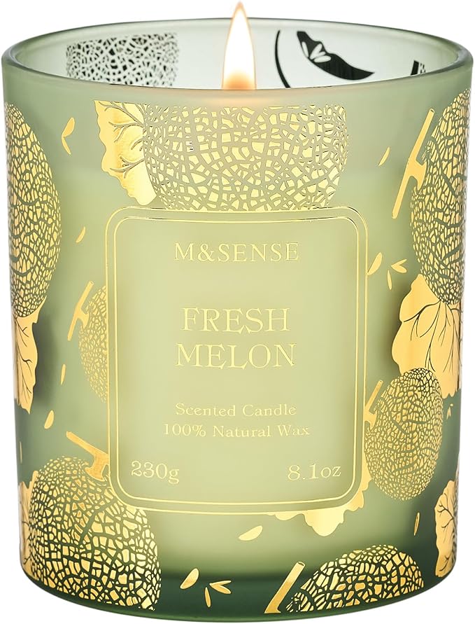 M&SENSE Naturally Scented Vegan Soy Candles, Fresh Melon Scented Candles by MSENSE