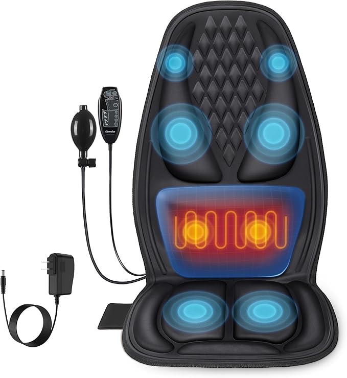 Back Massager with Heat, Massage Seat Cushion with 3D Back Support, 8 Vibrating by COMRELAX