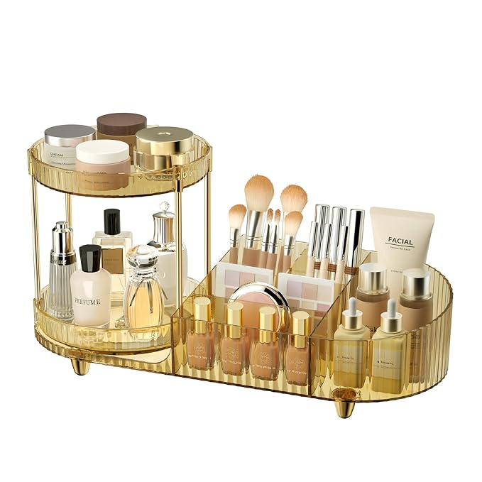 Rotating Makeup Organizer for Vanity, 2 Perfume Trays by Jywantful
