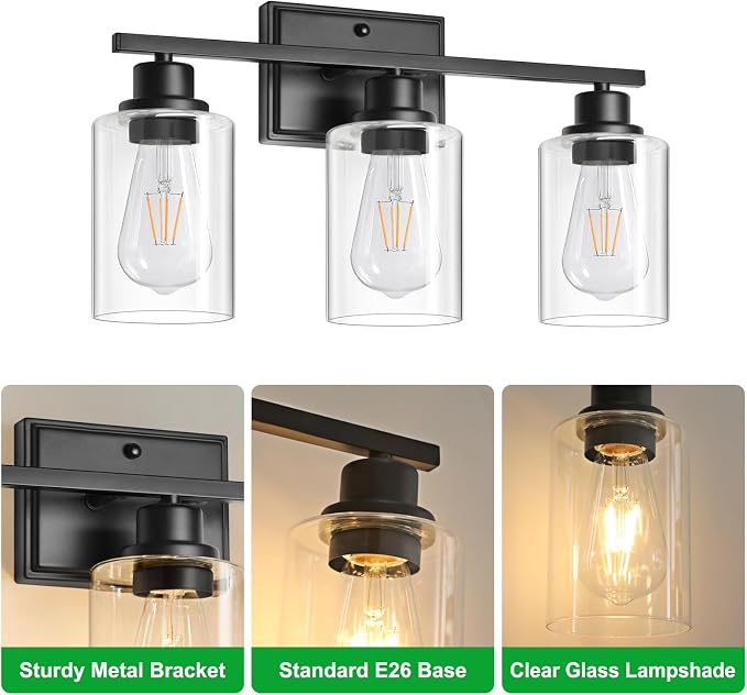 Unicozin 3 Light Bathroom Light Fixtures, Modern Vanity Lights Over Mirror - Image 6