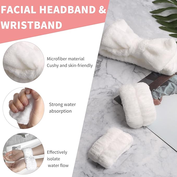 WSYUB Spa Headband and Wristband Set, Face Wash Headband, Makeup Skincare - Image 3