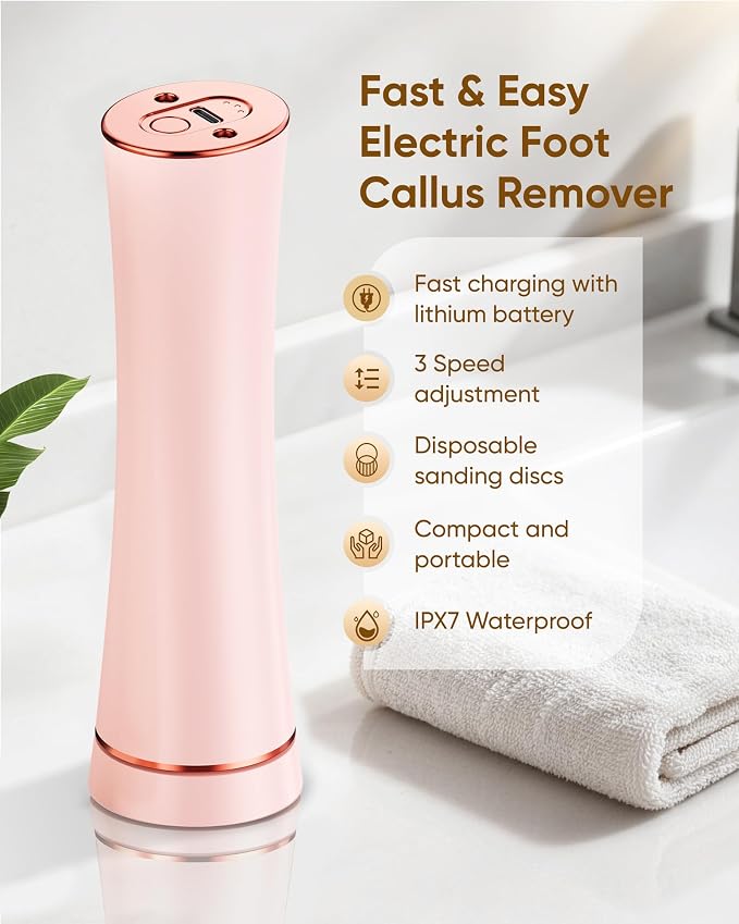 Electric Foot Callus Remover, 3-Speed Rechargeable Cordless Electronic Foot File - Image 3