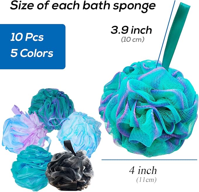 10 Pcs Shower Loofahs, Bath Shower Loofah Sponge, Exfoliating Shower Pouf Balls - Image 2