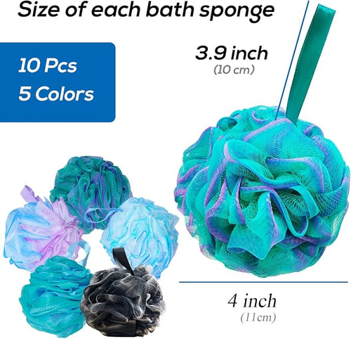 10 Pcs Shower Loofahs, Bath Shower Loofah Sponge, Exfoliating Shower Pouf Balls - Image 2