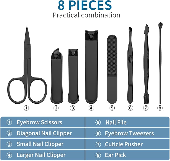 Precision 8 Pieces Men’s Nail Grooming Travel Kit, Stainless Steel Manicure Set - Image 5
