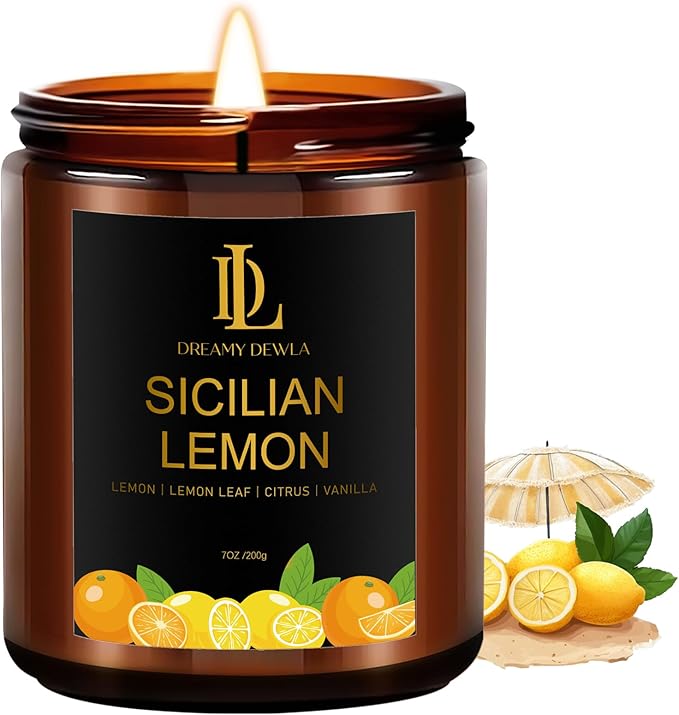 Sicilian Lemon Candles, 7oz Sicilian Lemon Scented Candle, Natural Soy Candles by DLDREAMYDEWLA
