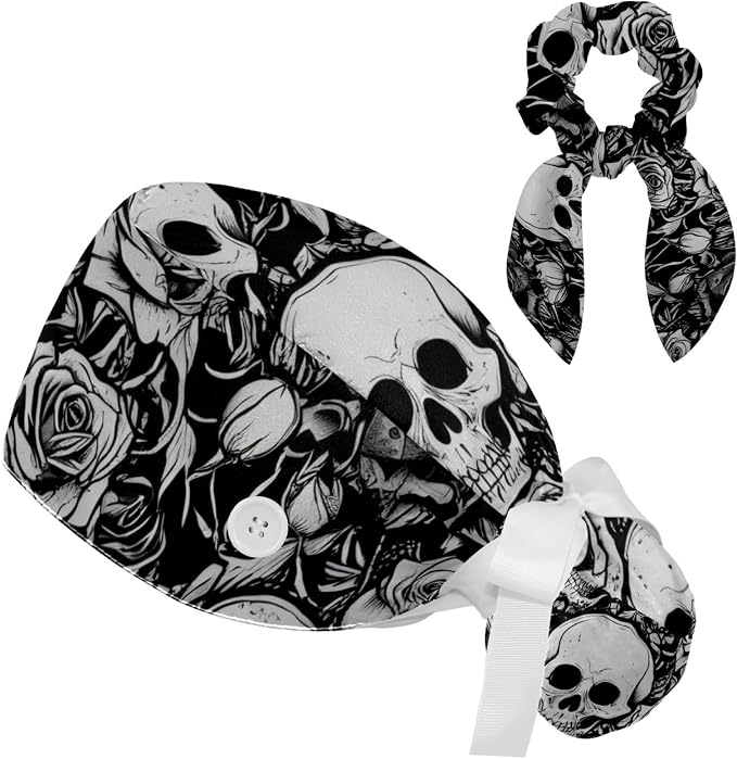 Scrub Cap with Hair Scrunchy, Ponytail Holder Surgical Cap by FVQL