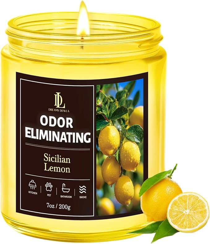 Sicilian Lemon Odor Eliminating Highly Fragranced Candle, Eliminates 95% of by DLDREAMYDEWLA