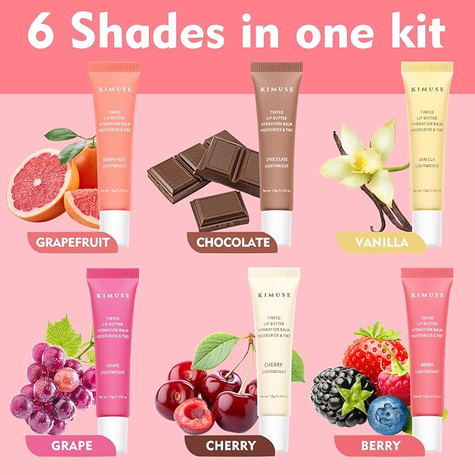 KIMUSE 6 Pcs Tinted Lip Butter Hydration Balm Set, 6 Flavored Shades Hydrating - Image 3