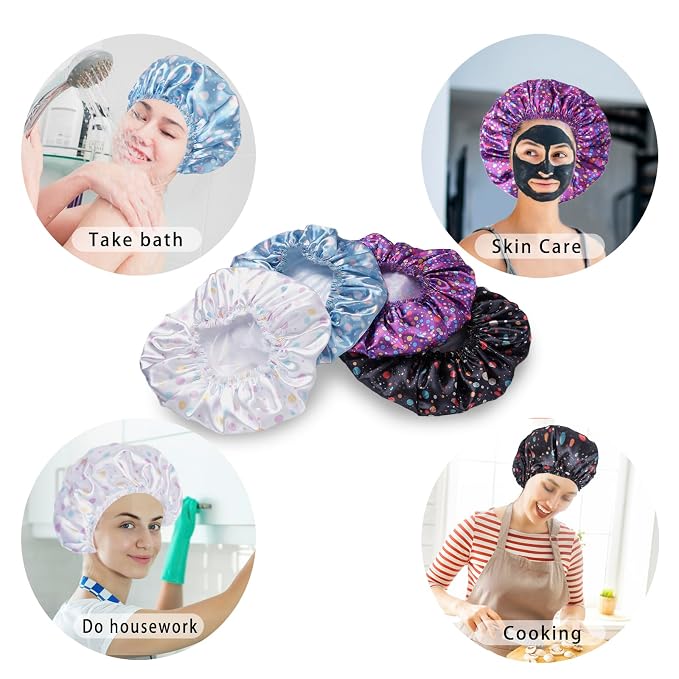 Shower Caps for Women, Double Layers Shower Cap Reusable Waterproof, Bathing - Image 6
