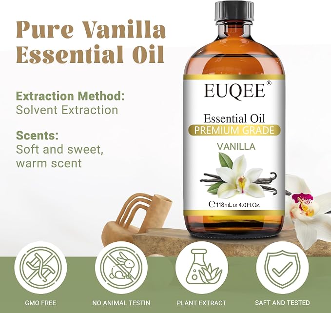 EUQEE 118ml Vanilla Essential Oil, Pure Vanilla Fragrance Essential Oil - Image 2
