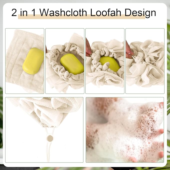 1 Pcs Washcloth Loofah Combo, 2 in 1 Bath Loofah Sponge - Image 2